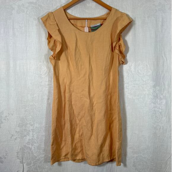 Urban Renewal Dress Large Orange Linen Ruffle Sleeve USA Made Vintage Fabric - Picture 1 of 7
